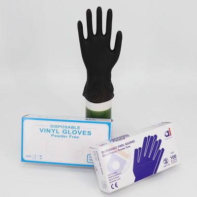 SGS  AQL 2.5 Black Disposable Powder Free Vinyl Gloves Tear Resistant